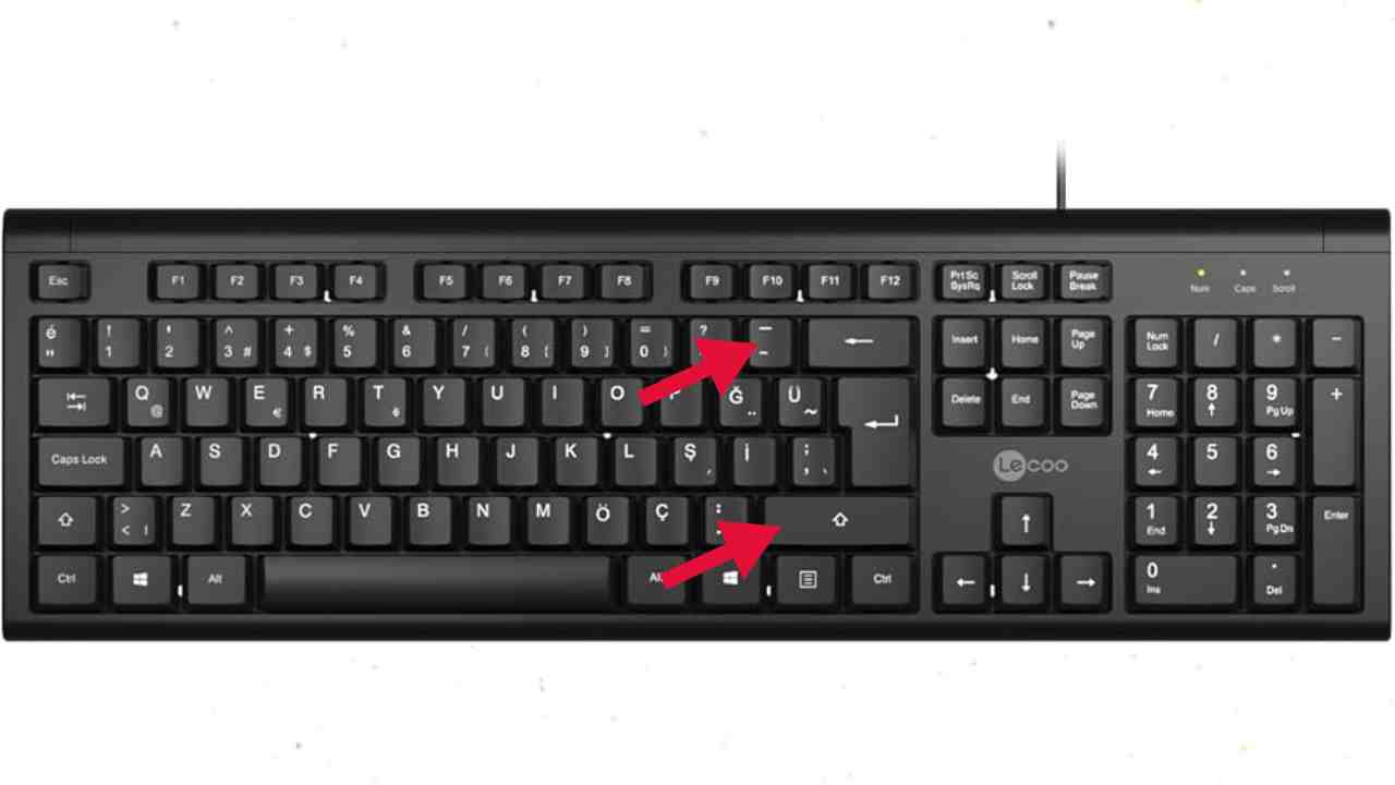 windows klavye alt tire işareti
