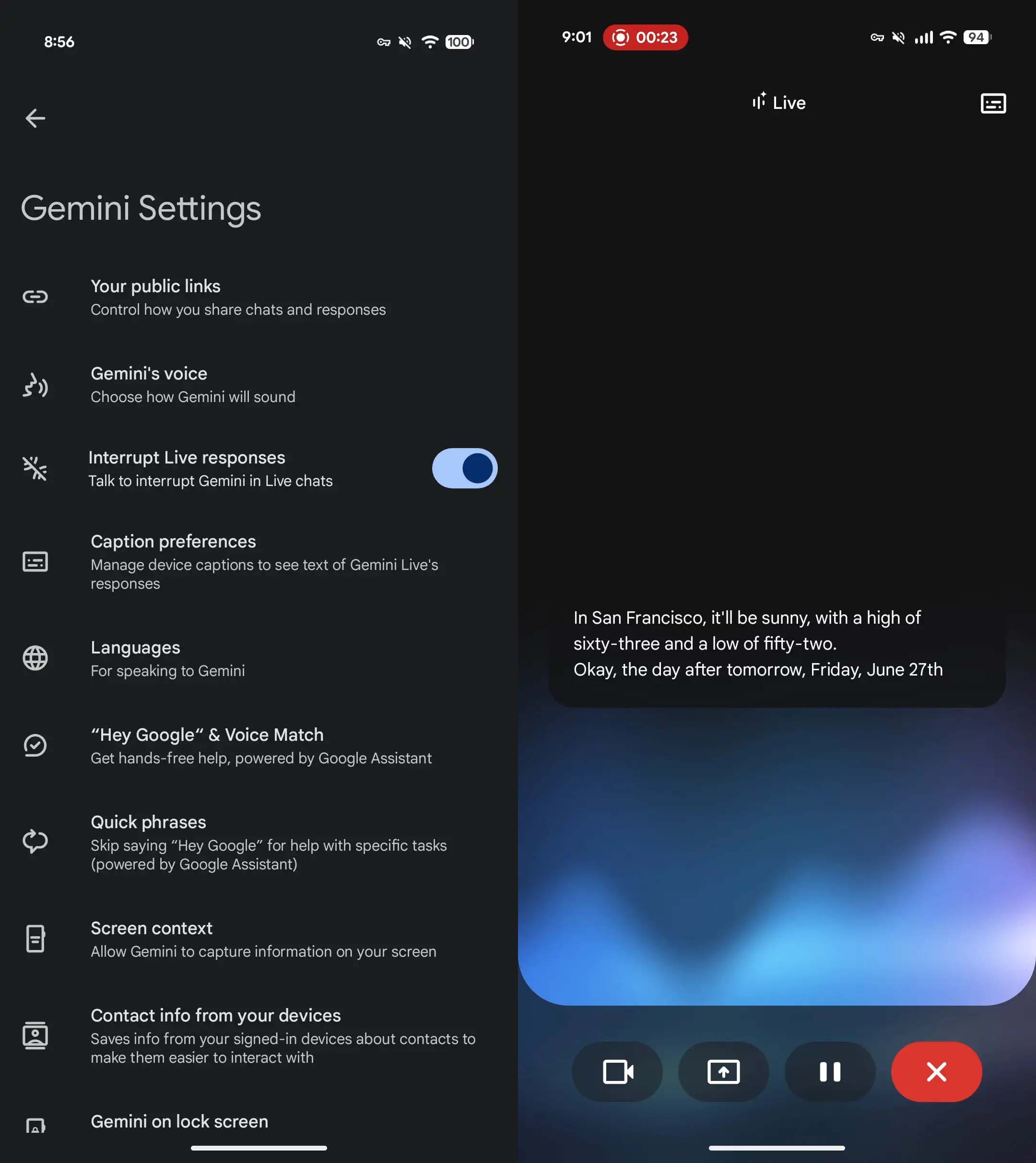 Google Gemini Live altyazı