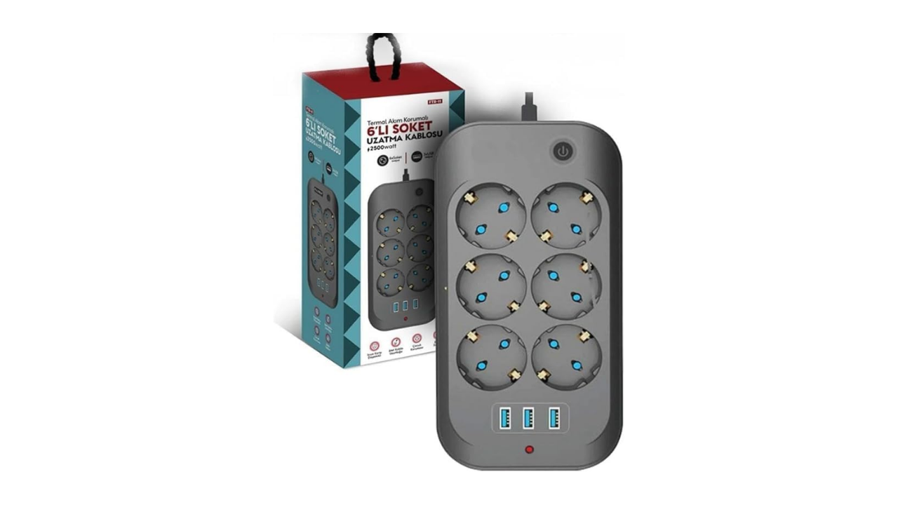 Hoala Hoala Termal Akım Korumalı 6'lı Priz 
