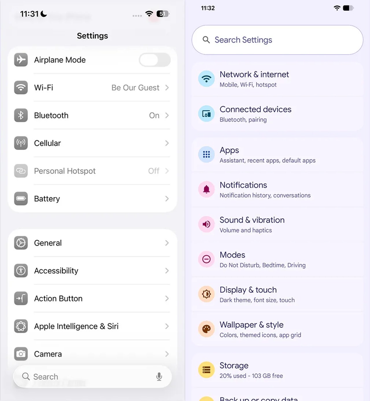 iOS 26 Android 16 karşılaştırma
