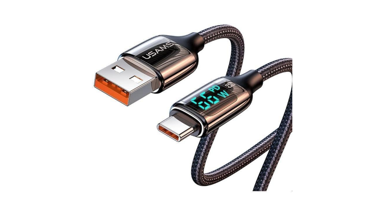 Usams US-SJ544 1.2 m Dijital Göstergeli Örgülü Type-C Hızlı Data ve Şarj Kablosu