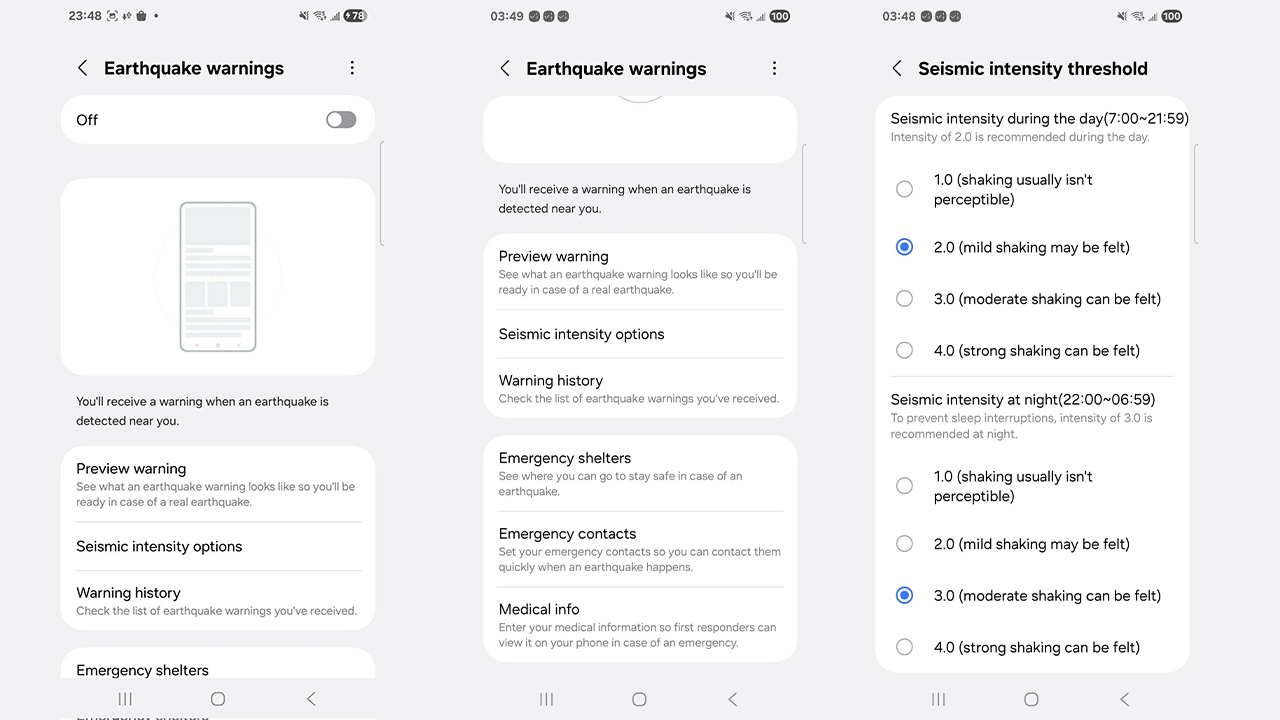 Samsung deprem uyarı