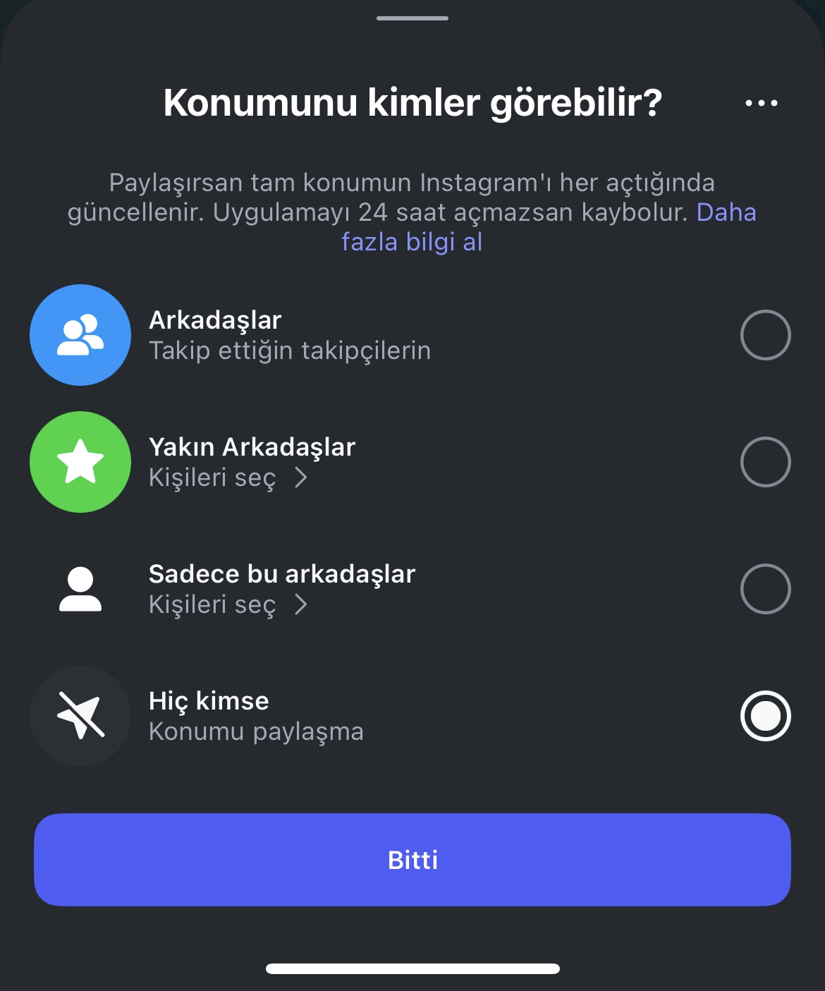 Instagram anlık konum özelliği
