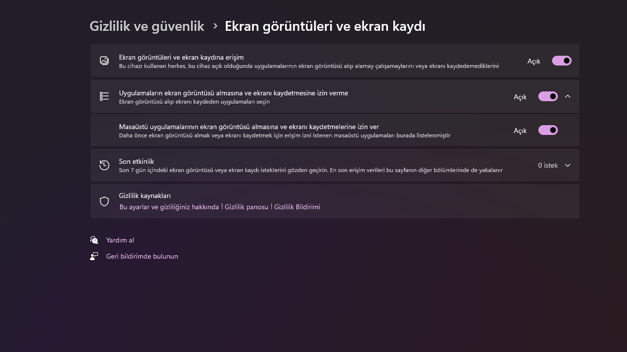 Ekran Görüntüleri ve Ekran Kaydı