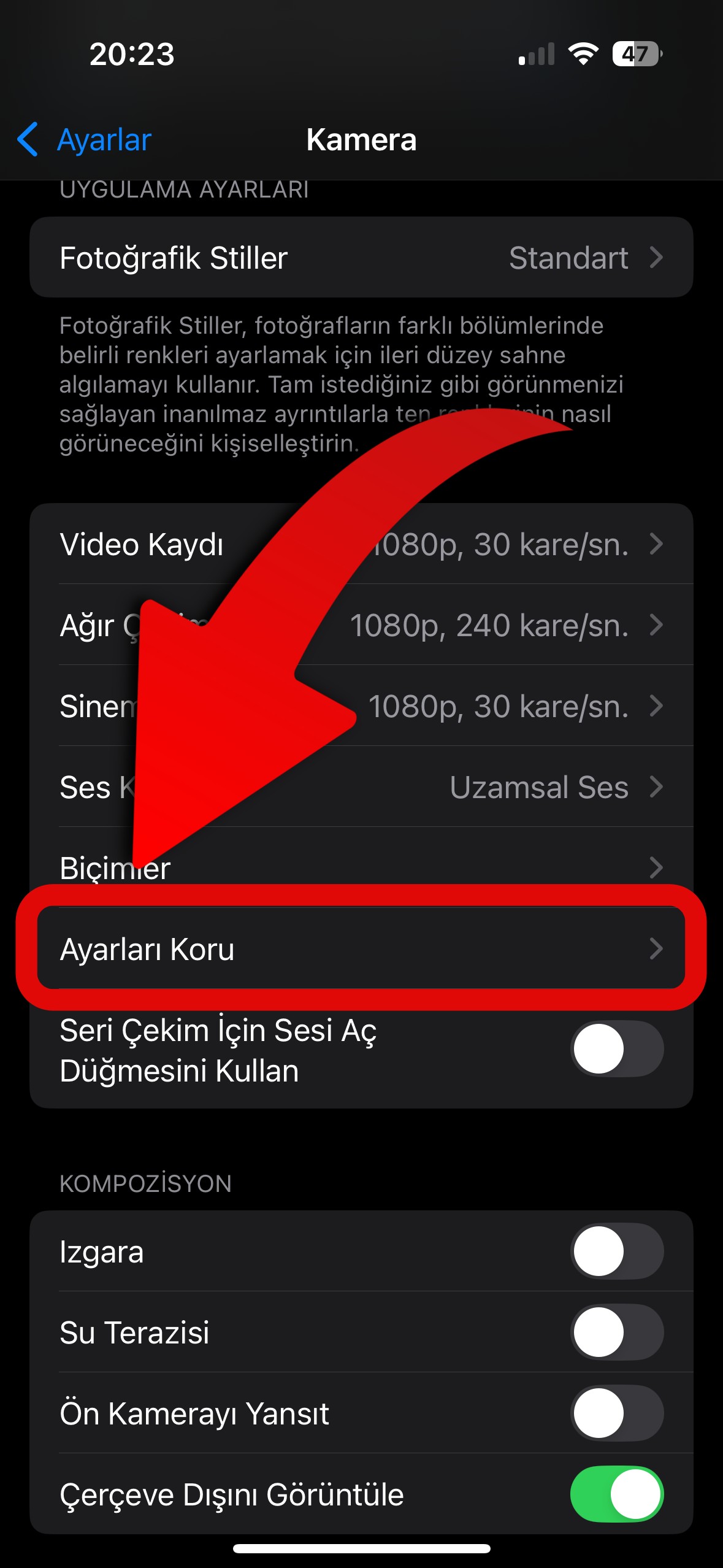 iPhone kamera ayarı