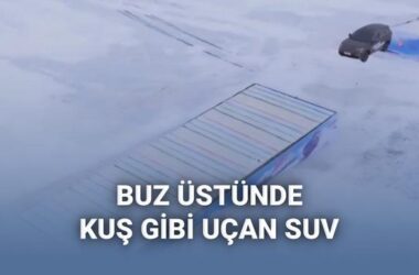 -30 derece havada buz rampasında 20 metre uçan SUV dünya rekoru kırdı